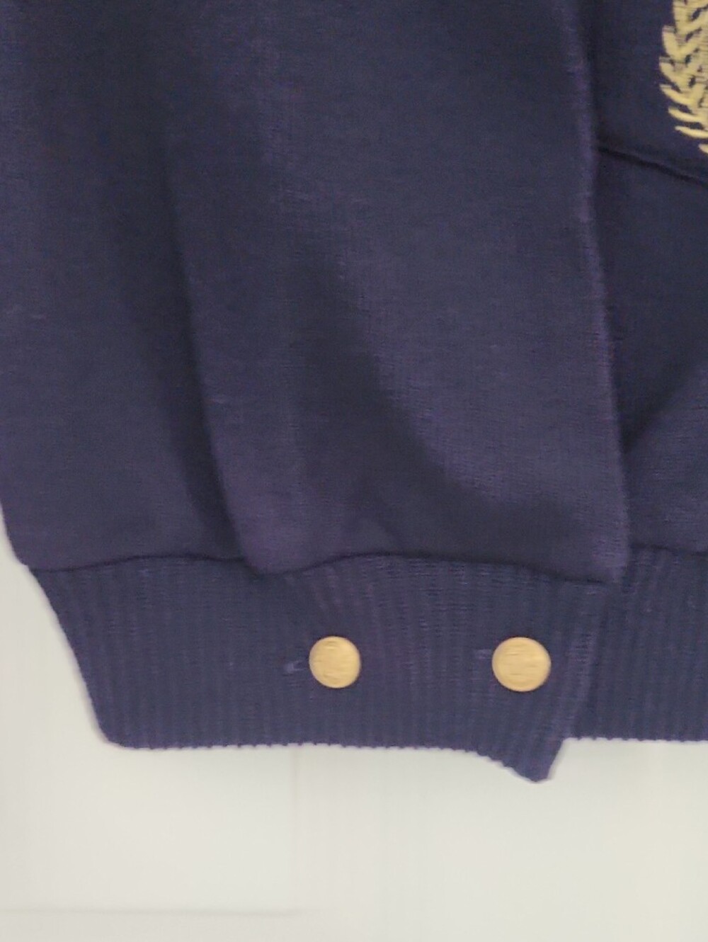 90s Vintage Preppy Nautical Dark Academia Collegiate Navy Embroidered Cardigan - Picture 5 of 7